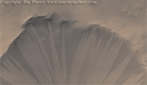 Image of bright streaks on the wall of a Martian Crater