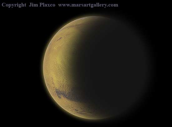 A pseudo 3D image of a crescent Mars